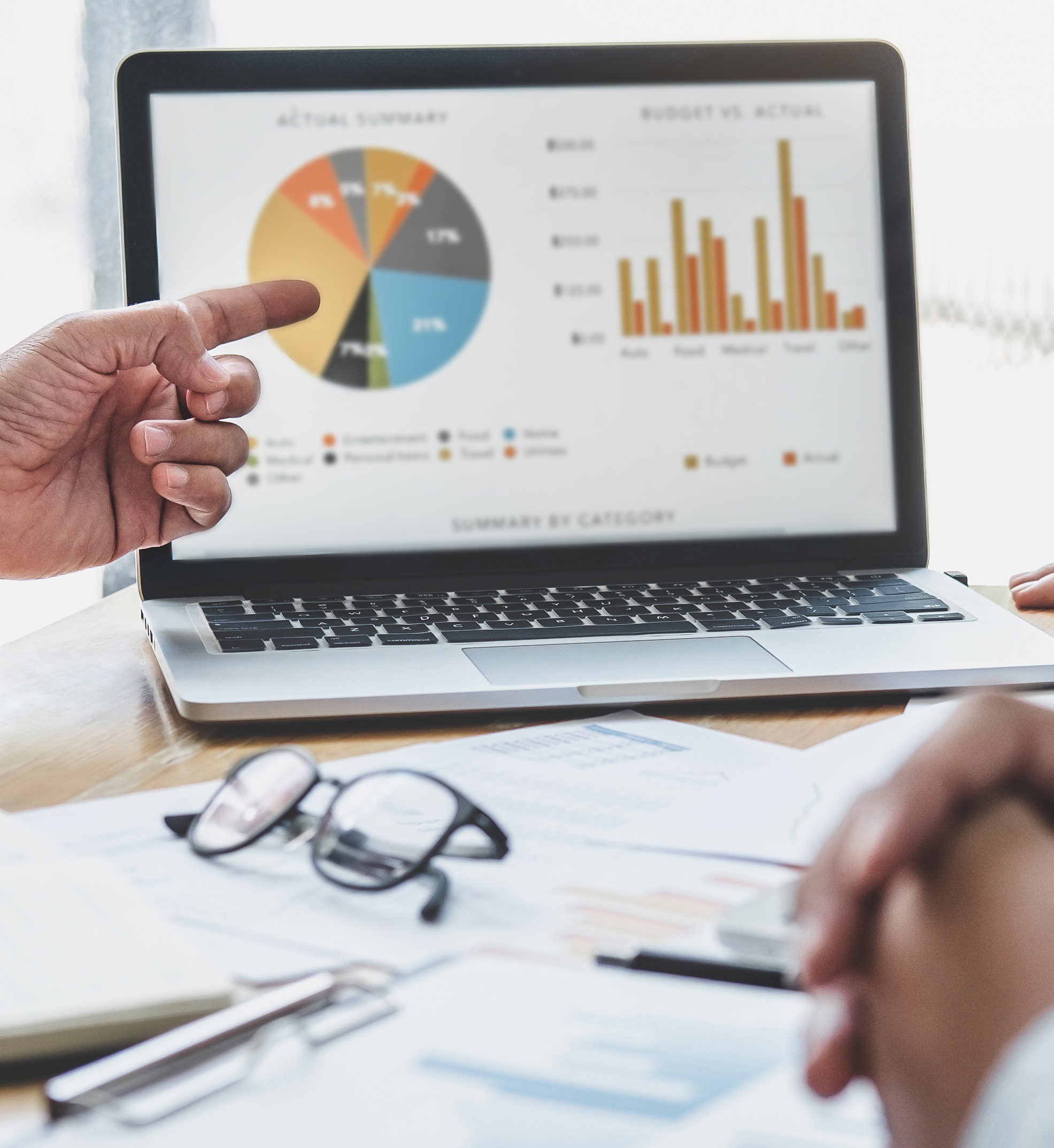 Business team collaboration analyzing data and report